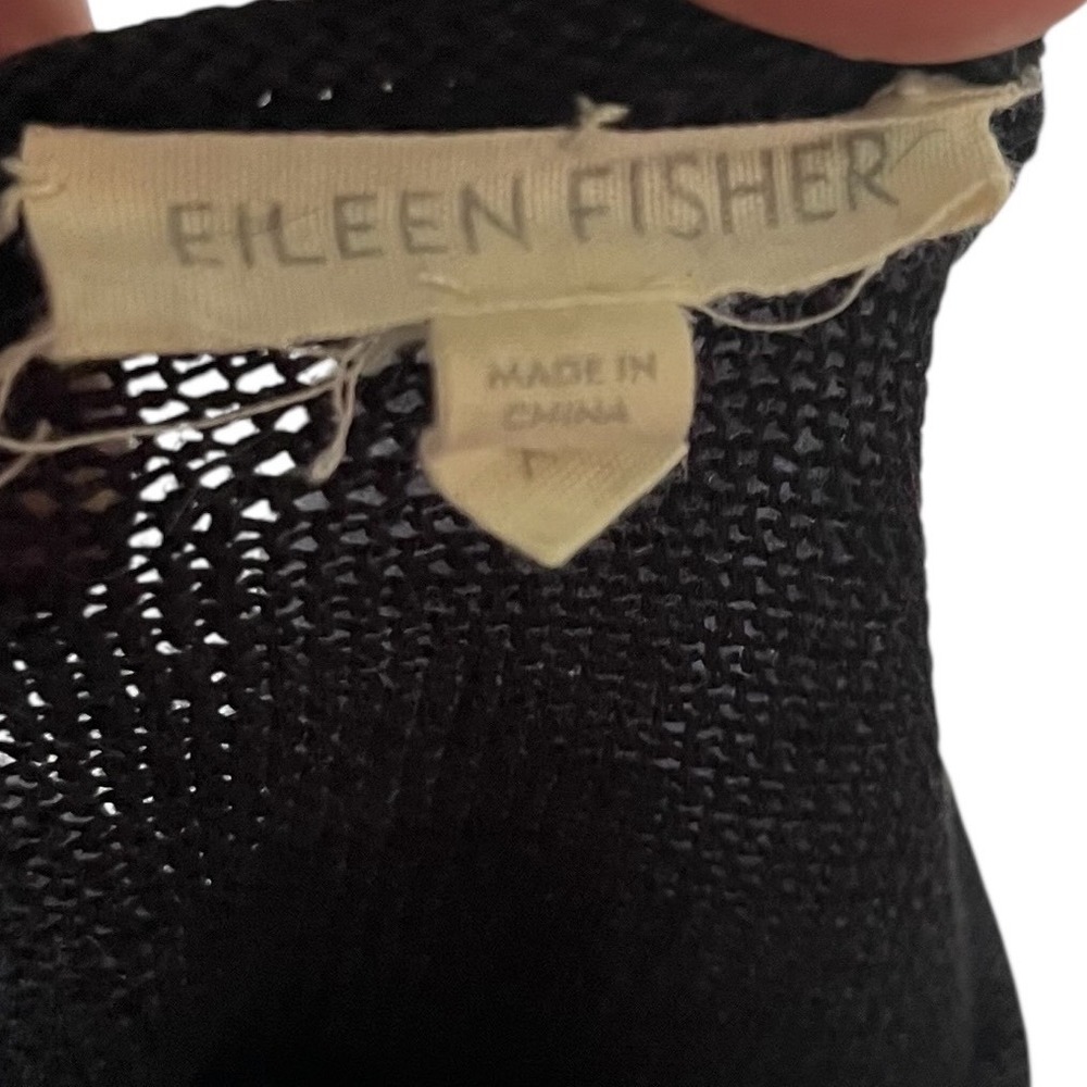 Eileen Fisher Black Organic Cotton Open Weave Knit Boxy Top Womens XS - Picture 4 of 5